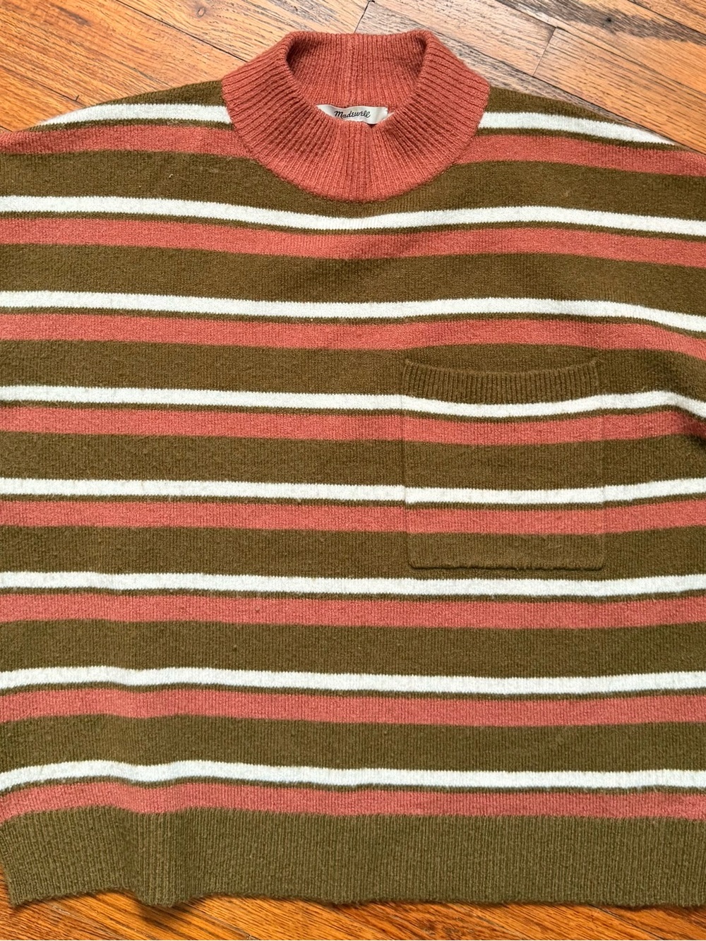 Madewell Men's Striped Crewneck Sweater in Olive, Dusty Rose & Cream